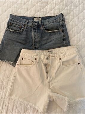 AGOLDE Women’s Denim Shorts - White and Blue Options